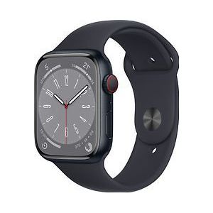 Apple Watch Series 8 45 mm kast van middernacht aluminium op zwart sportbandje [Wi-Fi + Cellular]