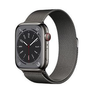 Apple Watch Series 8 45 mm kast van grafietkleurig roestvrij staal op grafietkleurig Milanees bandje [Wi-Fi + Cellular]