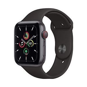 Apple Watch SE 44 mm kast van spacegrijs aluminium met zwart sportbandje [wifi + cellular]