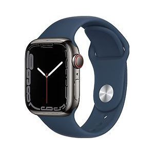 Apple Watch Series 7 45 mm kast van grafiet roestvrij staal met afgrond blauw sportbandje [wifi + cellular]