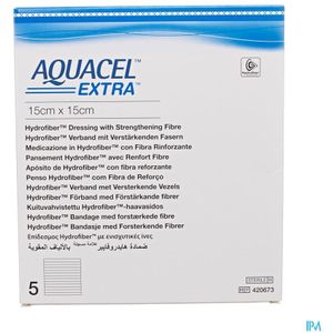 Aquacel Extra Verb Hydrofiber+versterk. 15x15cm 5