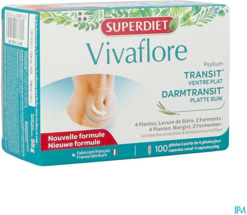 Super Diet Vivaflore Rabarber Transit - 100 Capsules - Voor een Gezonde Darmtransit en Platte Buik