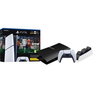PS5 Slim Digital Edition + FC 26 + Covers Zwart + Extra Controller Wit + Oplaadstation