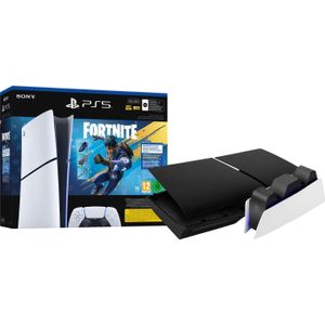 PlayStation 5 Slim Digital Edition Fortnite bundel + Covers Zwart + Oplaadstation