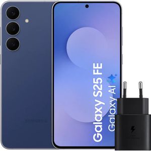 Samsung Galaxy S25 FE - Donkerblauw - 128GB - 5G - Inclusief Samsung Oplader 25 Watt Zwart