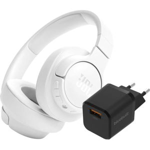 JBL Tune 720BT Wit + BlueBuilt Quick Charge Oplader met Usb A Poort 18W Zwart