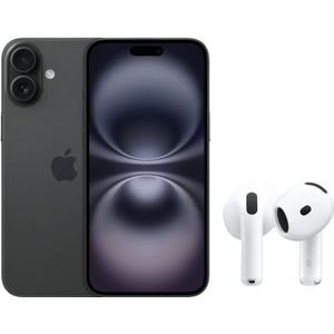 Apple iPhone 16 - Smartphone - Zwart - 128GB + AirPods 4 - Active Noise Cancellation