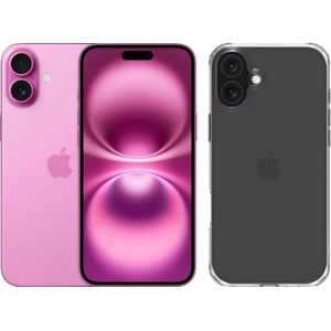 Apple iPhone 16 Plus 128GB Roze + BlueBuilt Protective Back Cover Transparant