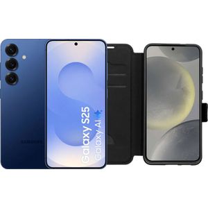 Samsung Galaxy S25 512GB Donkerblauw 5G + BlueBuilt Book Case Zwart