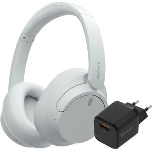 Sony WH-CH720N Wit + BlueBuilt Quick Charge Oplader met Usb A Poort 18W Zwart