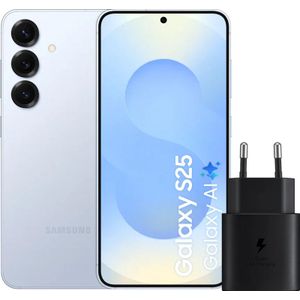 Samsung Galaxy S25 256GB Lichtblauw 5G + Samsung Oplader 25 Watt Zwart