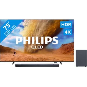 Philips 75" PUS7800 QLED 4K (2025) + JBL Bar 2.1 Deep Bass M2 Zwart