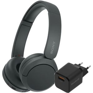 Sony WH-CH520 Zwart + BlueBuilt Quick Charge Oplader met Usb A Poort 18W Zwart