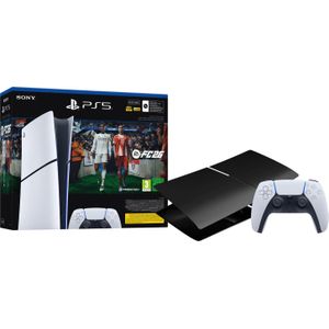 PlayStation 5 Slim Digital Edition + FC 26 + Covers Zwart + Extra Controller Wit