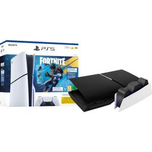 PlayStation 5 Slim Disc Edition Fortnite bundel + Covers Zwart + Oplaadstation