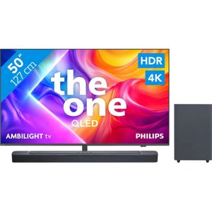 Philips Ambilight 50" PUS9000 QLED 4K (2025) + JBL Bar 2.1 Deep Bass M2 Zwart