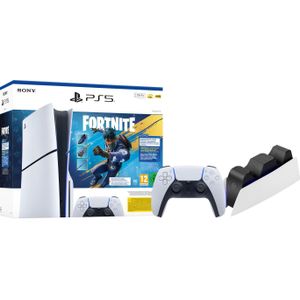 PlayStation 5 Slim Disc Edition Fortnite bundel + Extra Controller Wit + Oplaadstation