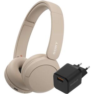Sony WH-CH520 Crème + BlueBuilt Quick Charge Oplader met Usb A Poort 18W Zwart