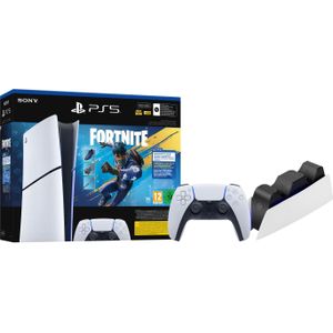 PlayStation 5 Slim Digital Edition Fortnite bundel + Extra Controller Wit + Oplaadstation