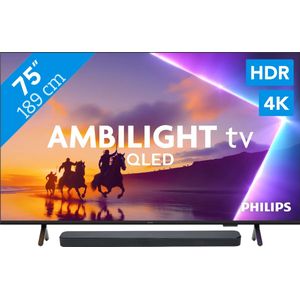 Philips Ambilight 75" PUS8500 QLED 4K (2025) + JBL Bar 300 M2 Zwart
