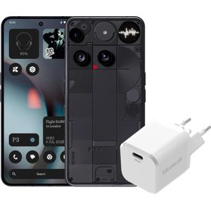 Nothing Phone (3) 256GB Zwart 5G + BlueBuilt Oplader met Usb C Poort 45W Wit