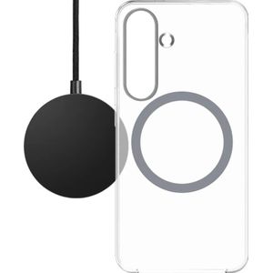 BlueBuilt Qi2 Draadloze Oplader 15W Zwart + Samsung S25 Back Cover met Magneet Transparant