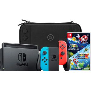 Nintendo Switch Rood/Blauw + Super Mario Galaxy 1+2 + BlueBuilt Beschermhoes