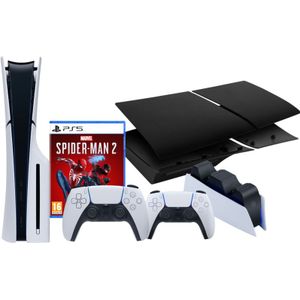 PS5 Slim Disc Edition + Spider-Man 2 + Covers Zwart + Extra Controller + Oplaadstation