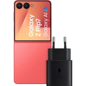 Samsung Galaxy Z Flip 7 256GB Rood 5G + Samsung Oplader 25 Watt Zwart
