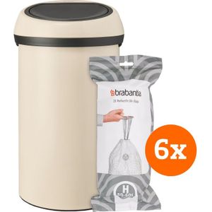 Brabantia Touch Bin 60 Liter Soft Beige + Vuilniszakken (120 stuks)