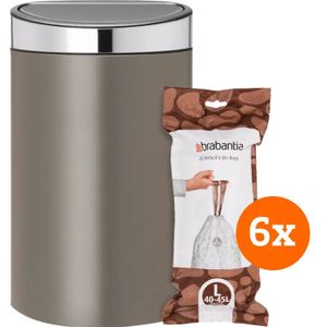 Brabantia Touch Bin 40 Liter Platinum + Vuilniszakken (120 stuks)