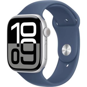 Apple Watch Series 10 - Wifi - 46mm - Zilveren Aluminium Case met Denim Sportbandje - M/L