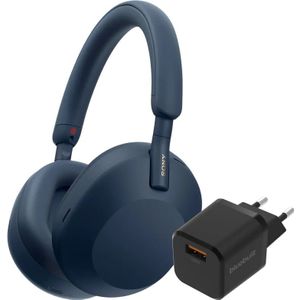 Sony WH-1000XM5 - Koptelefoon - Blauw - Inclusief BlueBuilt Quick Charge Oplader 18W Zwart