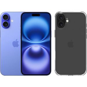 Apple iPhone 16 Plus 256GB Blauw + BlueBuilt Protective Back Cover Transparant