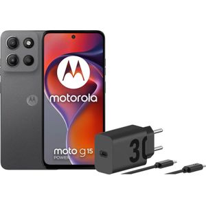 Motorola Moto G15 Power 256GB Grijs 4G + Motorola Oplader 30W Zwart + Usb C Kabel