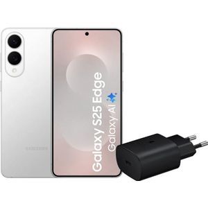 Samsung Galaxy S25 Edge 512GB Zilver 5G + Samsung Oplader 25 Watt Zwart