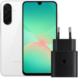 Samsung Galaxy A26 128GB Wit 5G + Samsung Oplader 25 Watt Zwart