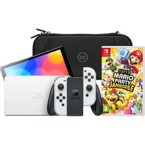 Nintendo Switch OLED Wit + Mario Party Jamboree + BlueBuilt Beschermhoes
