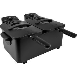 Inventum GF461B - Dubbele frituurpan - 2 x 2,5 liter - Tot 190 graden - 2 x 1800 watt - Koude zone - Friteuse - Zwart