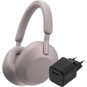 Sony WH-1000XM5 Roze + BlueBuilt Quick Charge Oplader met Usb A Poort 18W Zwart