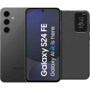 Samsung Galaxy S24 FE 128GB Grijs 5G + Clear View Book Case Zwart