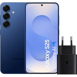 Samsung Galaxy S25 128GB Donkerblauw 5G + Samsung Oplader 25 Watt Zwart