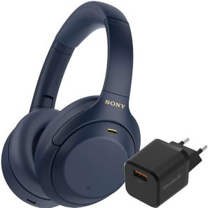Sony WH-1000XM4 Blauw + BlueBuilt Quick Charge Oplader met Usb A Poort 18W Zwart
