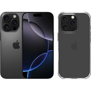 Apple iPhone 16 Pro 256GB Black Titanium + BlueBuilt Protective Back Cover Transparant
