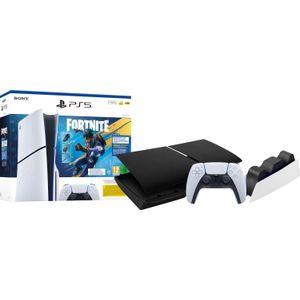 PS5 Slim Disc Edition Fortnite bundel +Covers Zwart + Extra Controller Wit + Oplaadstation