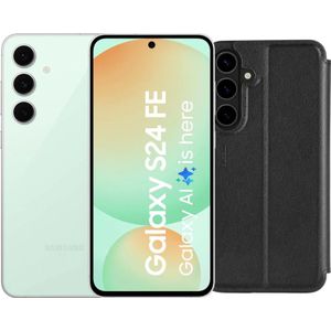 Samsung Galaxy S24 FE 256GB Groen 5G + BlueBuilt Book Case Leer Zwart