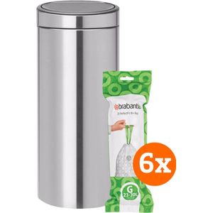 Brabantia Touch Bin 30 Liter Matt Steel Fingerprint Proof + Vuilniszakken (120 stuks)