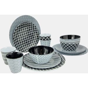 Bo-Camp Servies - Mix & Match - 16 delig - Zwart/Wit