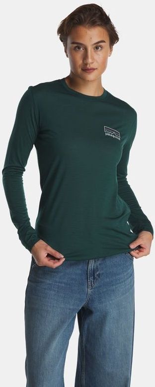 T-Shirt Patagonia Women L/S Cap Cool Merino Blend Graphic Shirt Fitz Roy Strata: Cascade Green-XS