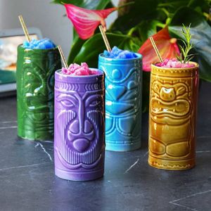 MikaMax Tiki Mugs - Cocktail Glazen - Hawaii – Cocktail Set - Mok - Keramiek- Set van 4 - Vaatwasser bestendig - 330ML